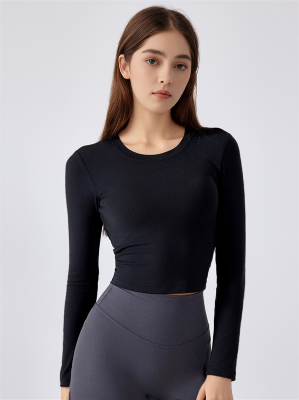 Sexy Open Back Long Sleeve Workout Crop Top Shirts