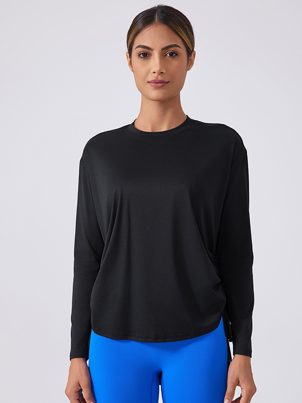 Long Sleeve Casual Yoga Running T-Shirts With Side Drawstring