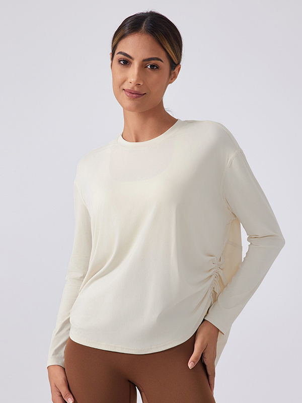Long Sleeve Casual Yoga Running T-Shirts With Side Drawstring