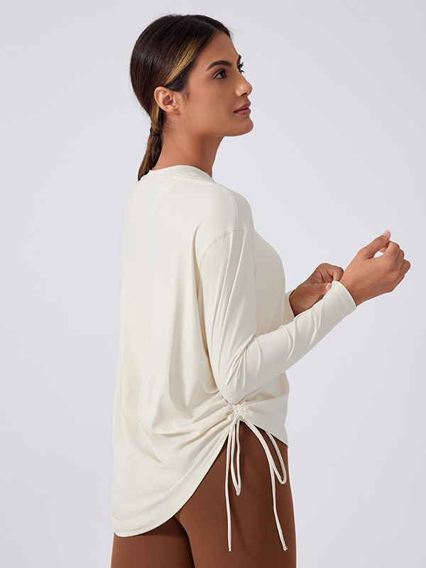 Long Sleeve Casual Yoga Running T-Shirts With Side Drawstring