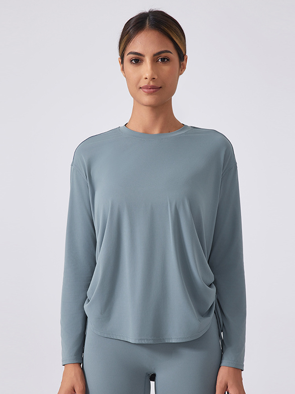 Long Sleeve Casual Yoga Running T-Shirts With Side Drawstring