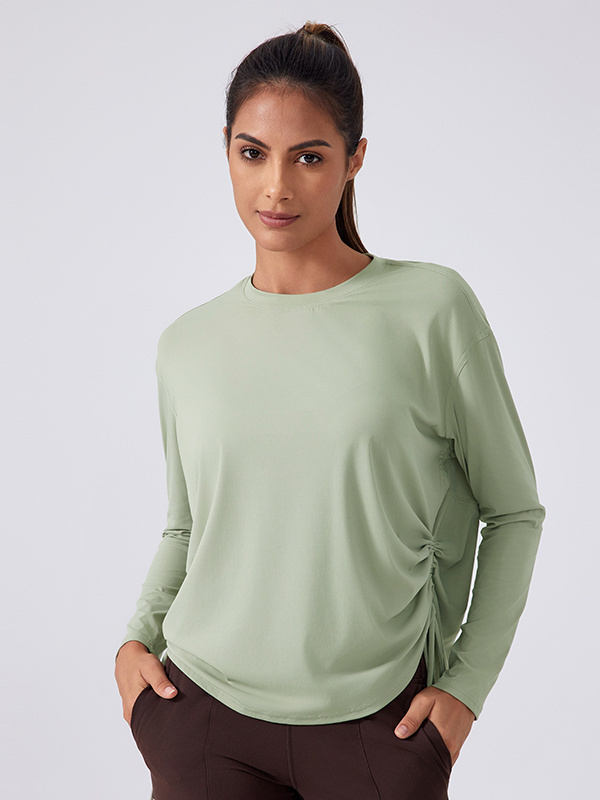 Long Sleeve Casual Yoga Running T-Shirts With Side Drawstring