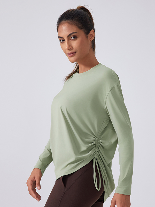Long Sleeve Casual Yoga Running T-Shirts With Side Drawstring