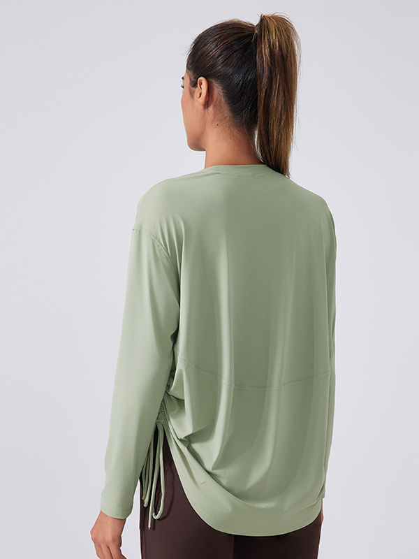 Long Sleeve Casual Yoga Running T-Shirts With Side Drawstring