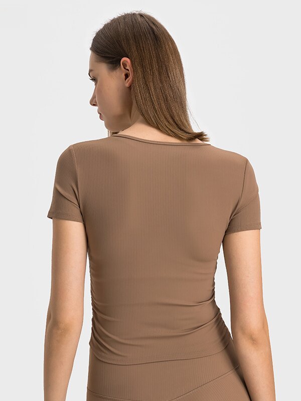 Women's Ribbed Short Sleeve T-shirts Yoga Crop Tops