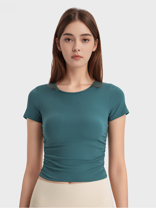 Women's Ribbed Short Sleeve T-shirts Yoga Crop Tops