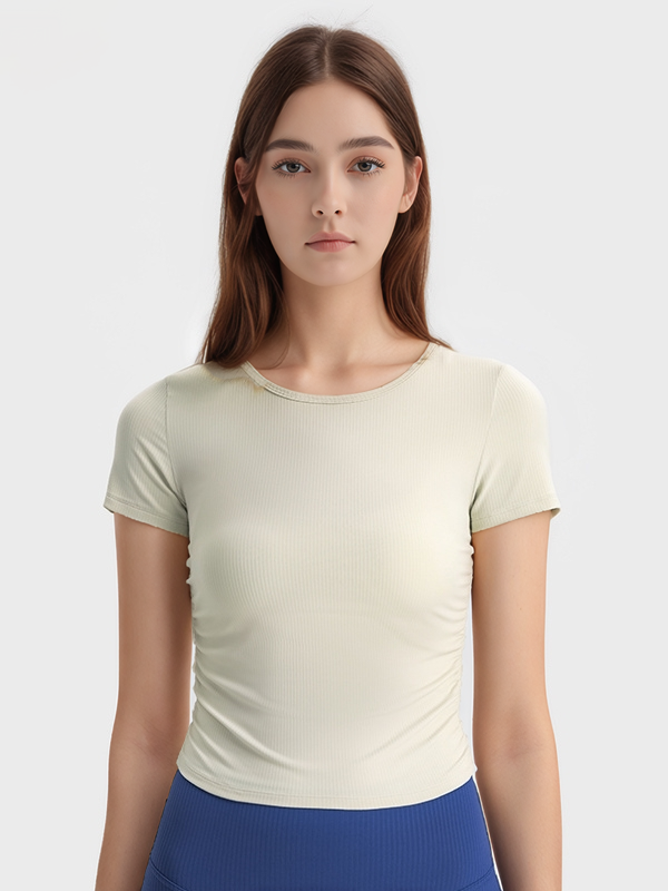 Women's Ribbed Short Sleeve T-shirts Yoga Crop Tops