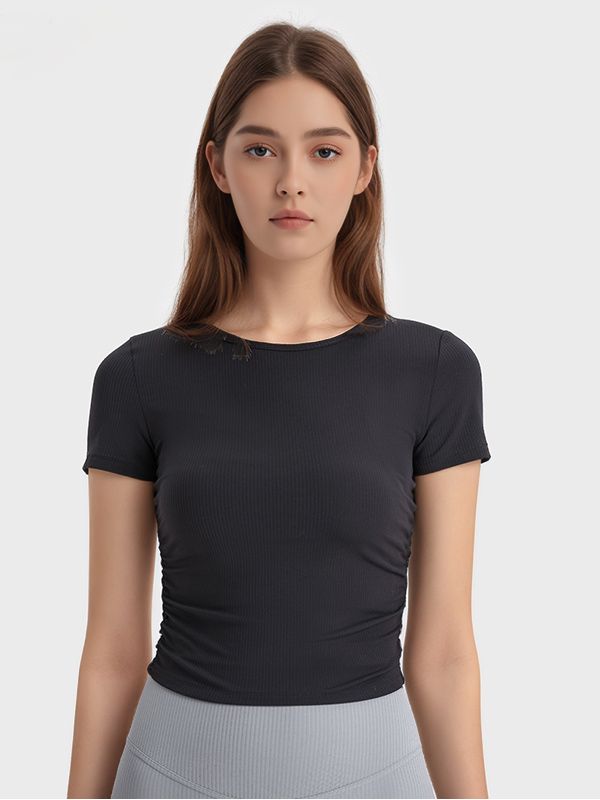 Women's Ribbed Short Sleeve T-shirts Yoga Crop Tops