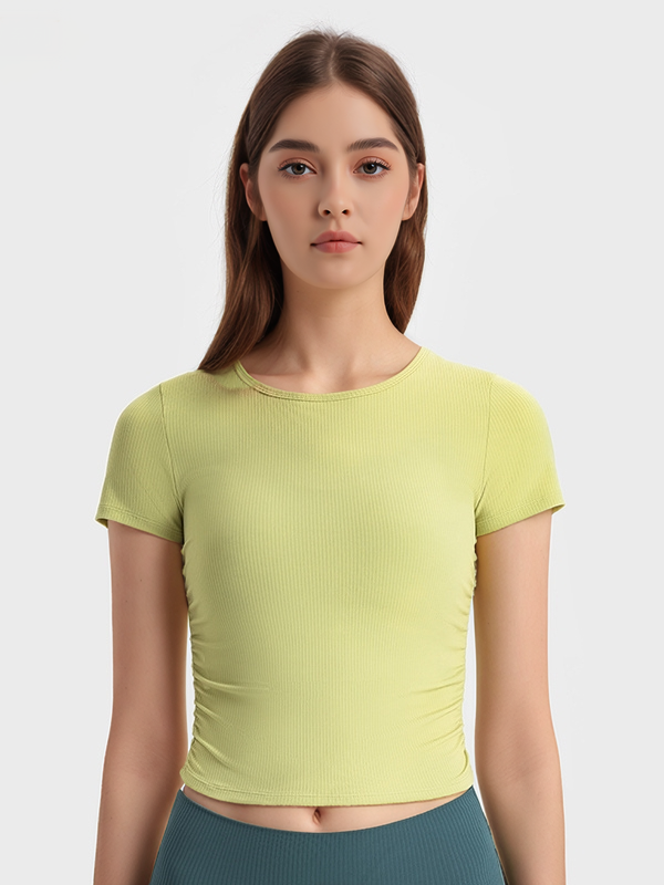 Women's Ribbed Short Sleeve T-shirts Yoga Crop Tops