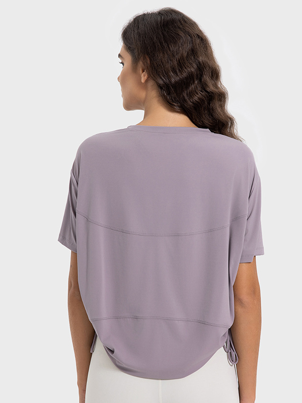 Loose Casual Short Sleeve Sports T-shirts With Side Drawstring