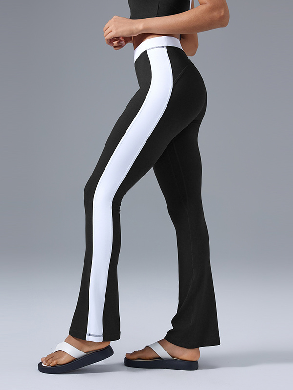 Women's Striped Side Flare Leg Pants High Waisted Workout Yoga Leggings