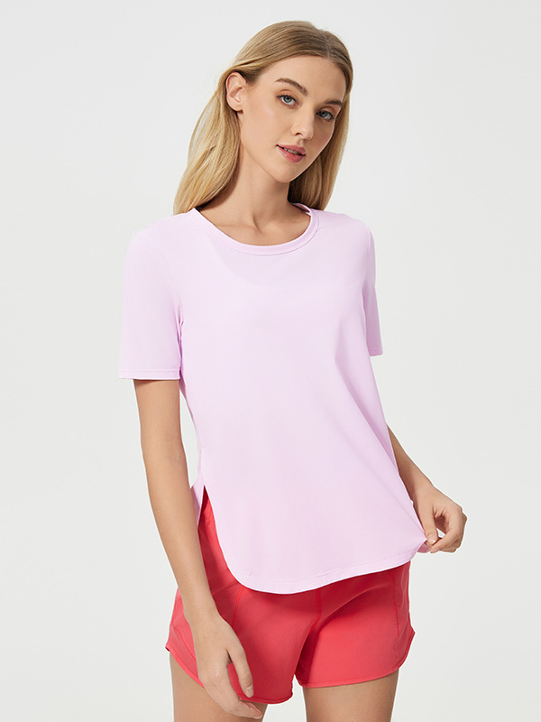 Quickly Dry Short Sleeve Sports T-shirts Workout Tops With Side Split