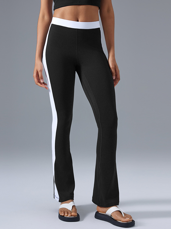 Women's Striped Side Flare Leg Pants High Waisted Workout Yoga Leggings