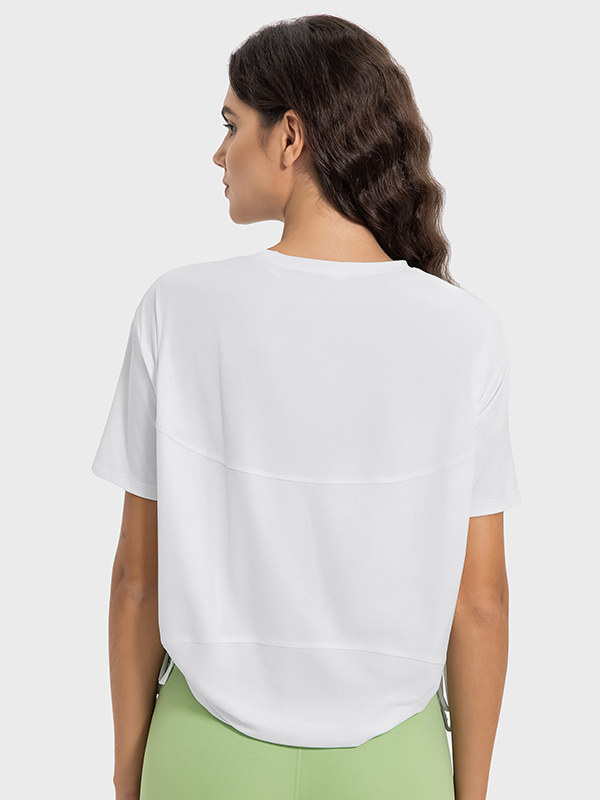 Loose Casual Short Sleeve Sports T-shirts With Side Drawstring