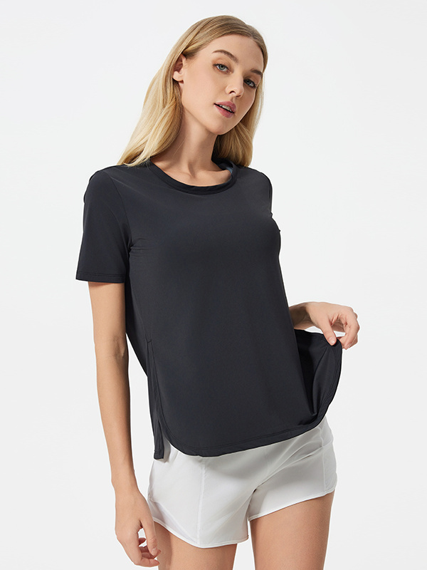 Quickly Dry Short Sleeve Sports T-shirts Workout Tops With Side Split