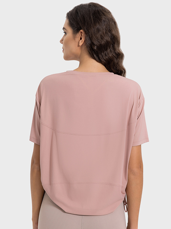 Loose Casual Short Sleeve Sports T-shirts With Side Drawstring