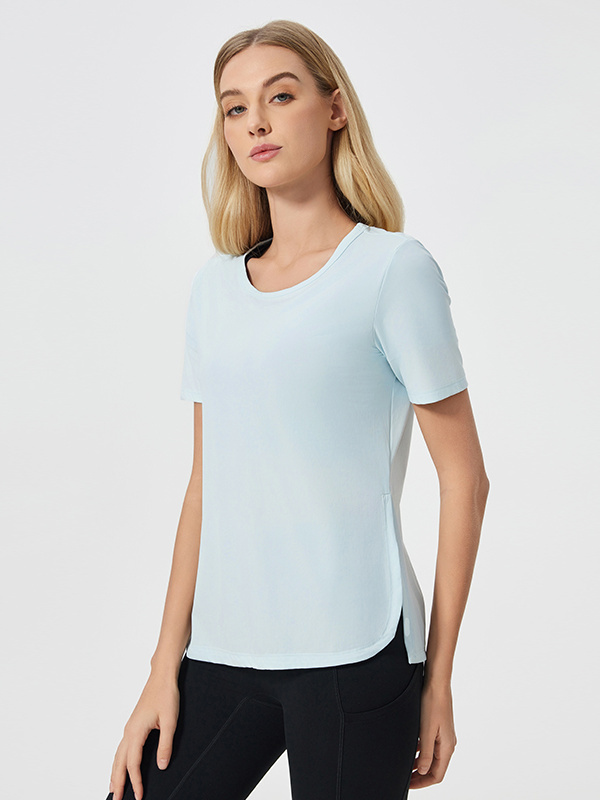 Quickly Dry Short Sleeve Sports T-shirts Workout Tops With Side Split