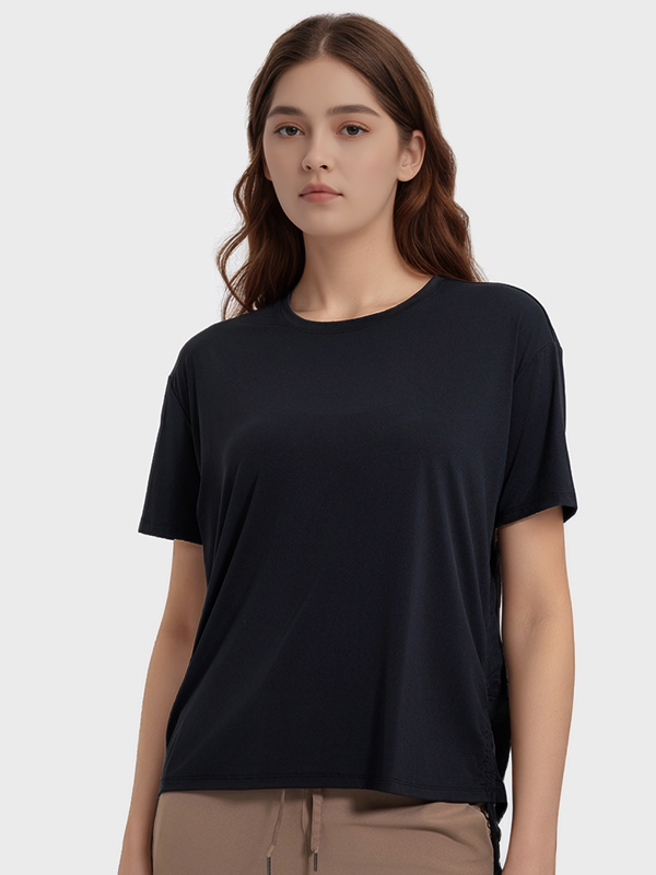 Loose Casual Short Sleeve Sports T-shirts With Side Drawstring