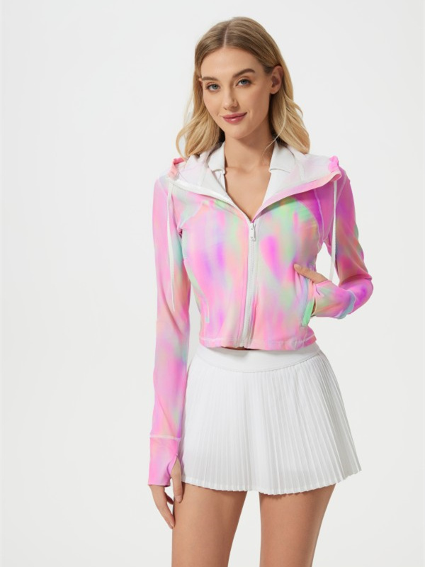 Women's Lightweight Athletic Jacket Sun Protection Full Zip Long Sleeve Crop Jackets