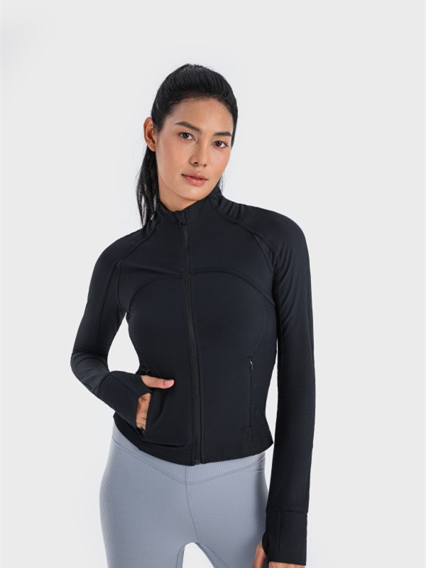 Women's Workout Jacket Zip Up Yoga Jacket Cropped Athletic Slim Fit Tops