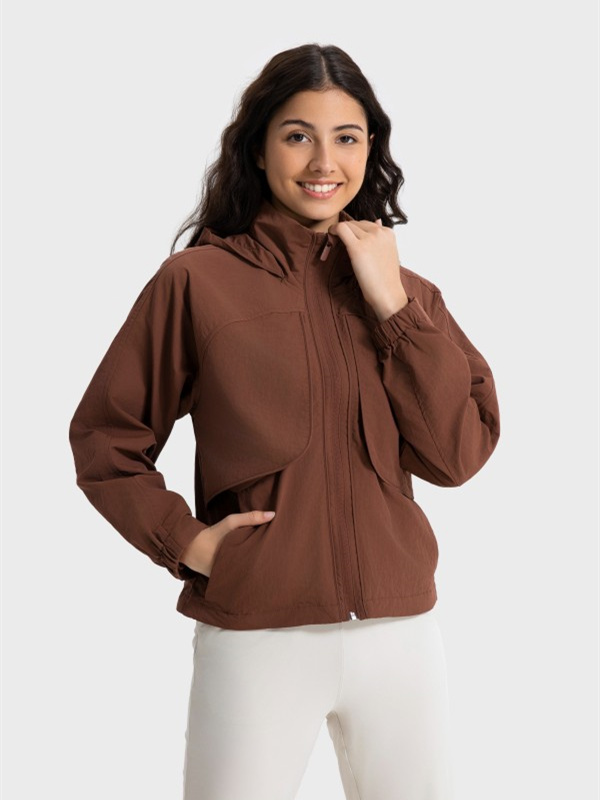 Women's Windproof Zip Up Athletic Workout Hoodied Jacket