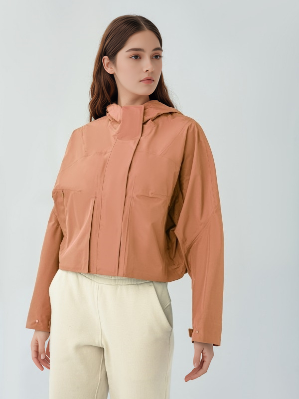 Women Windbreaker Waterproof Raincoat Zip Up Hoodied Crop Jacket