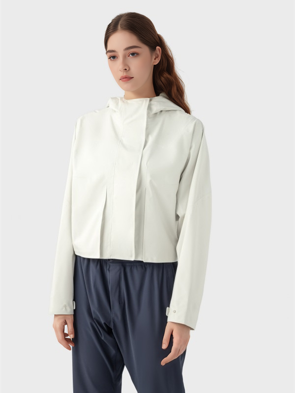 Women Windbreaker Waterproof Raincoat Zip Up Hoodied Crop Jacket
