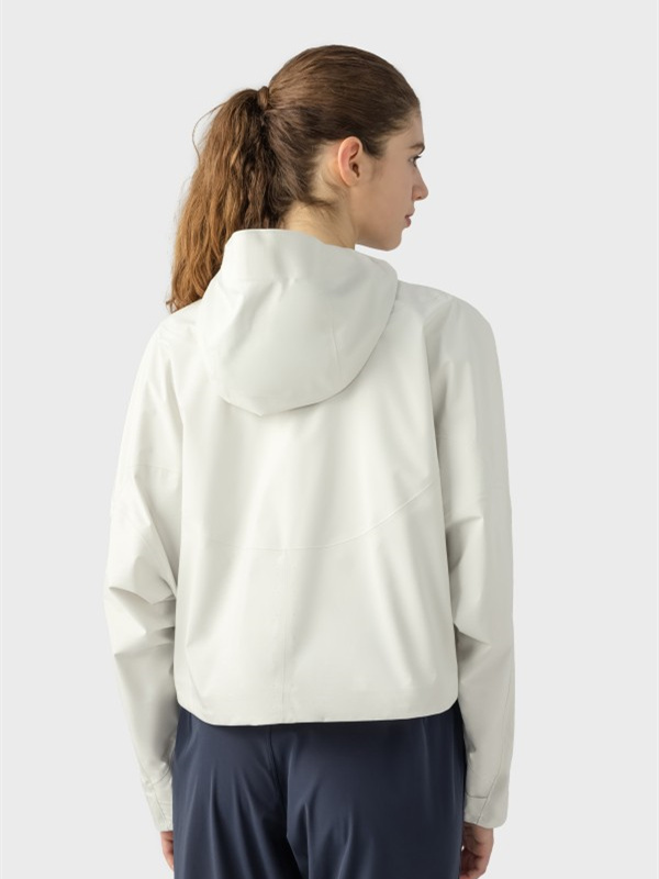 Women Windbreaker Waterproof Raincoat Zip Up Hoodied Crop Jacket