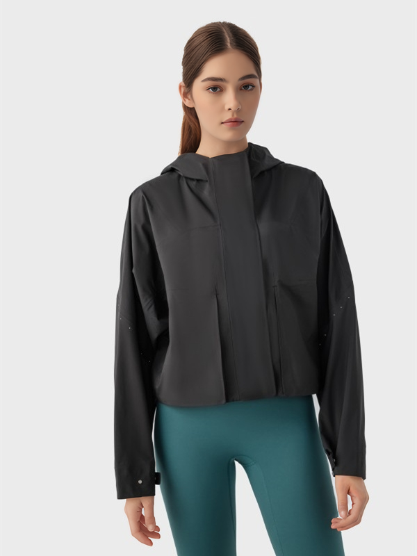 Women Windbreaker Waterproof Raincoat Zip Up Hoodied Crop Jacket