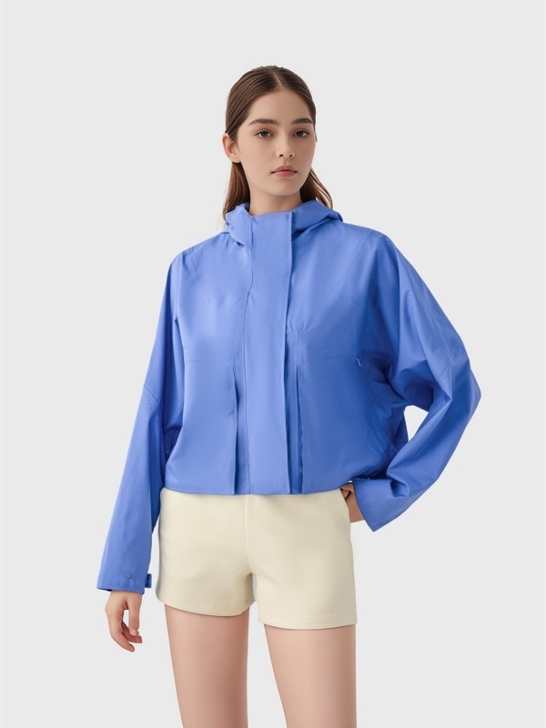 Women Windbreaker Waterproof Raincoat Zip Up Hoodied Crop Jacket