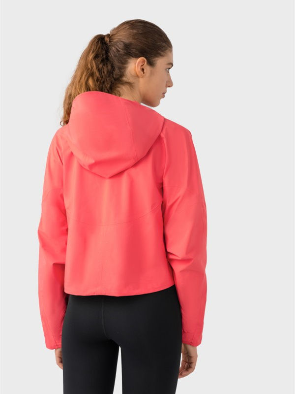 Women Windbreaker Waterproof Raincoat Zip Up Hoodied Crop Jacket