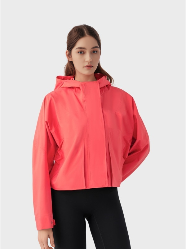 Women Windbreaker Waterproof Raincoat Zip Up Hoodied Crop Jacket