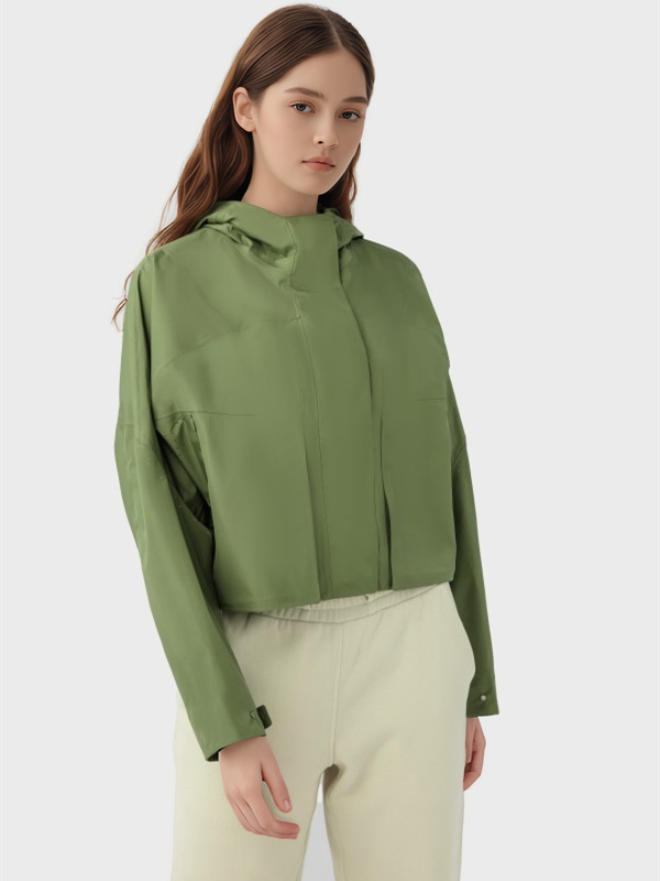 Women Windbreaker Waterproof Raincoat Zip Up Hoodied Crop Jacket