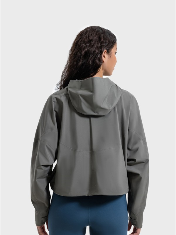 Women Windbreaker Waterproof Raincoat Zip Up Hoodied Crop Jacket