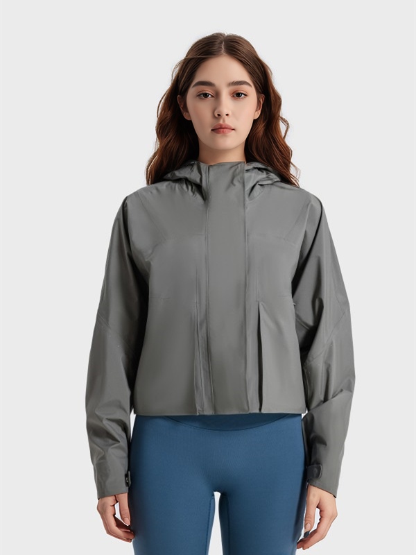 Women Windbreaker Waterproof Raincoat Zip Up Hoodied Crop Jacket