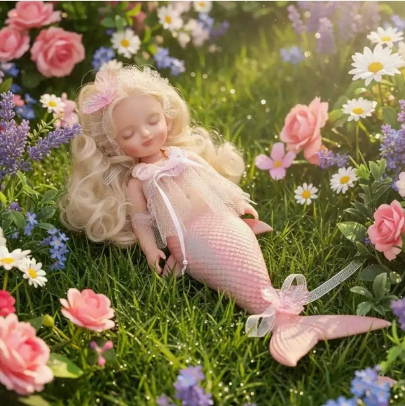 Tide Slumber · Solid Silicone Reborn Mermaid (Serene Green Haven / Warm Pink Coral)