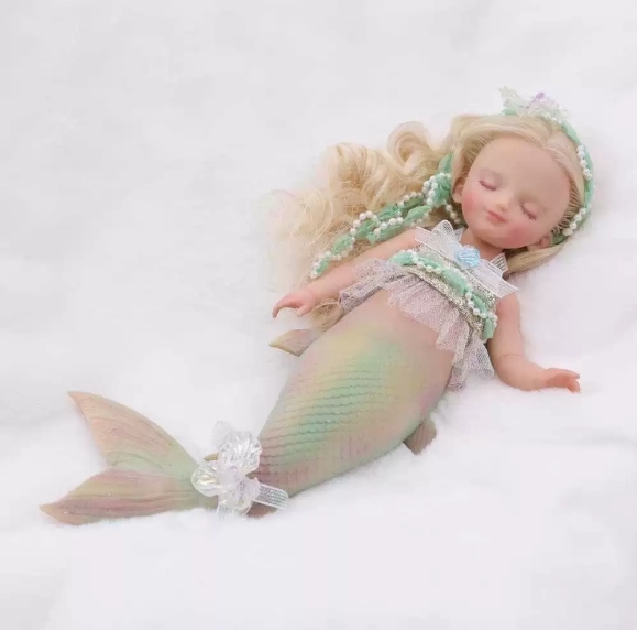 Tide Slumber · Solid Silicone Reborn Mermaid (Serene Green Haven / Warm Pink Coral)