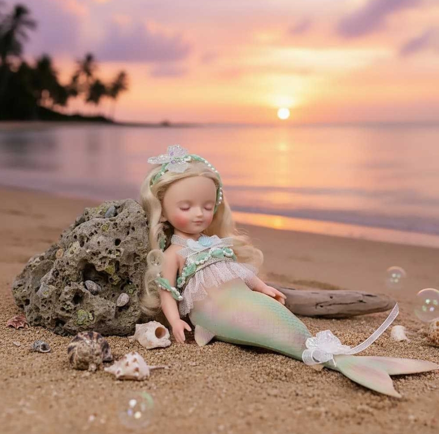 Tide Slumber · Solid Silicone Reborn Mermaid (Serene Green Haven / Warm Pink Coral)