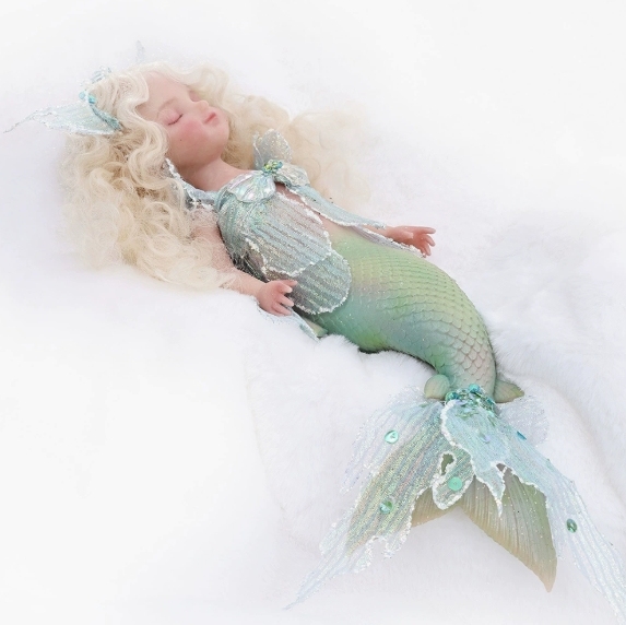 Green Sakura Breath · Green-Pink Blended Slumbering Solid Silicone Mermaid
