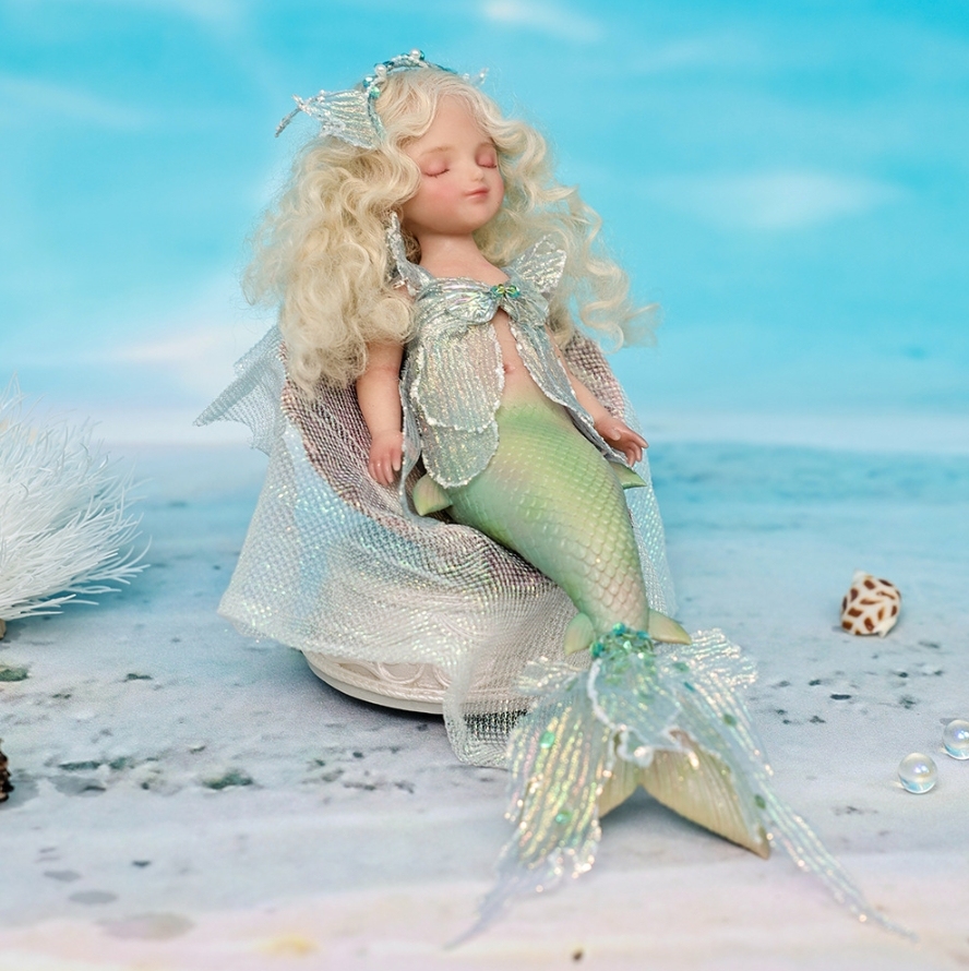 Green Sakura Breath · Green-Pink Blended Slumbering Solid Silicone Mermaid