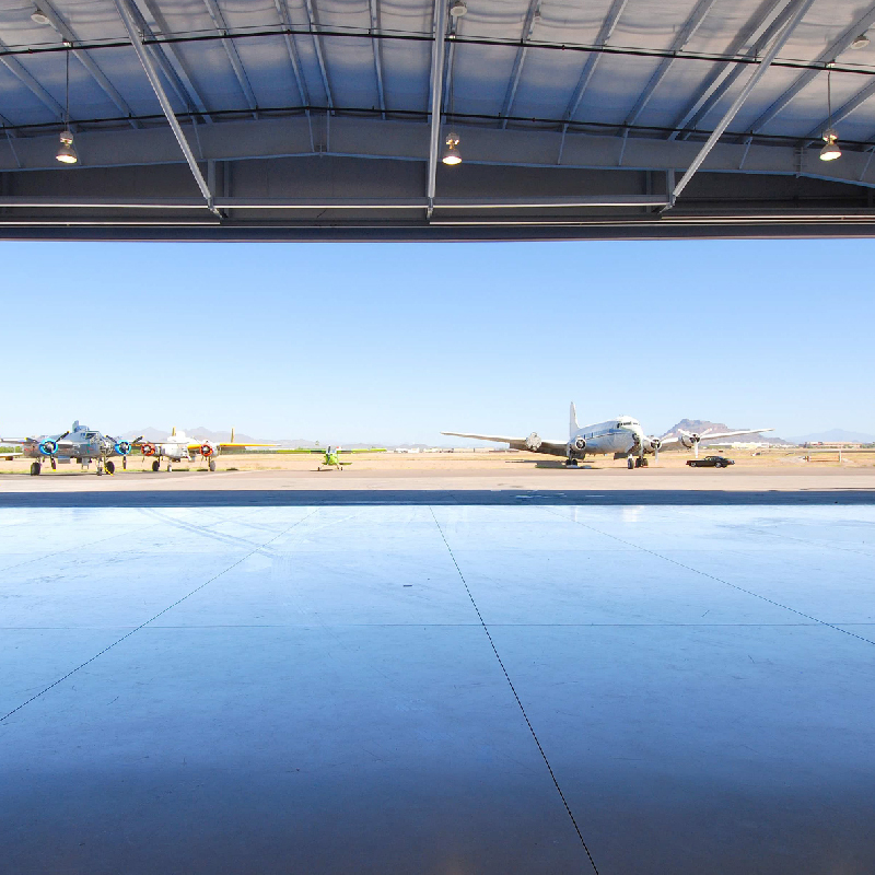 Steel-frame aviation hangars are suitable for large aircraft.