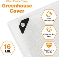 16 Mil Greenhouse Cover,Clear Plastic Tarps