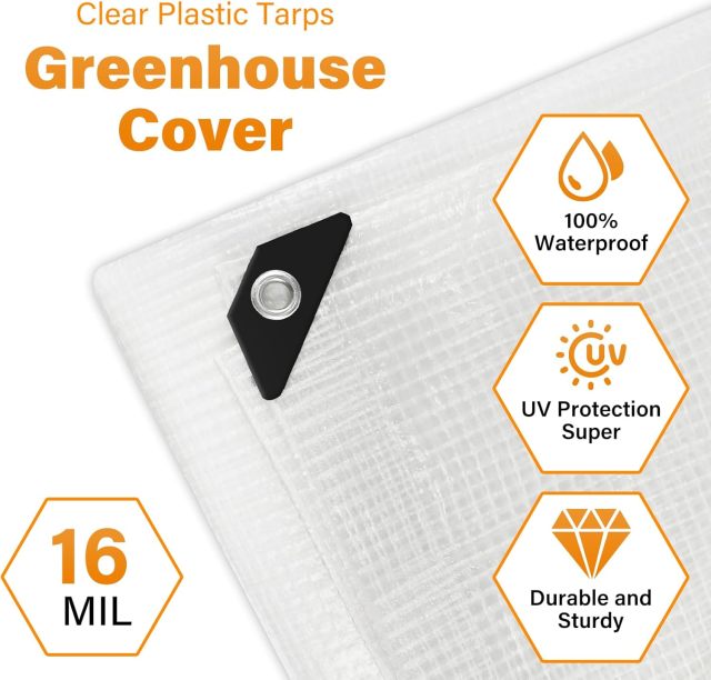 16 Mil Greenhouse Cover,Clear Plastic Tarps