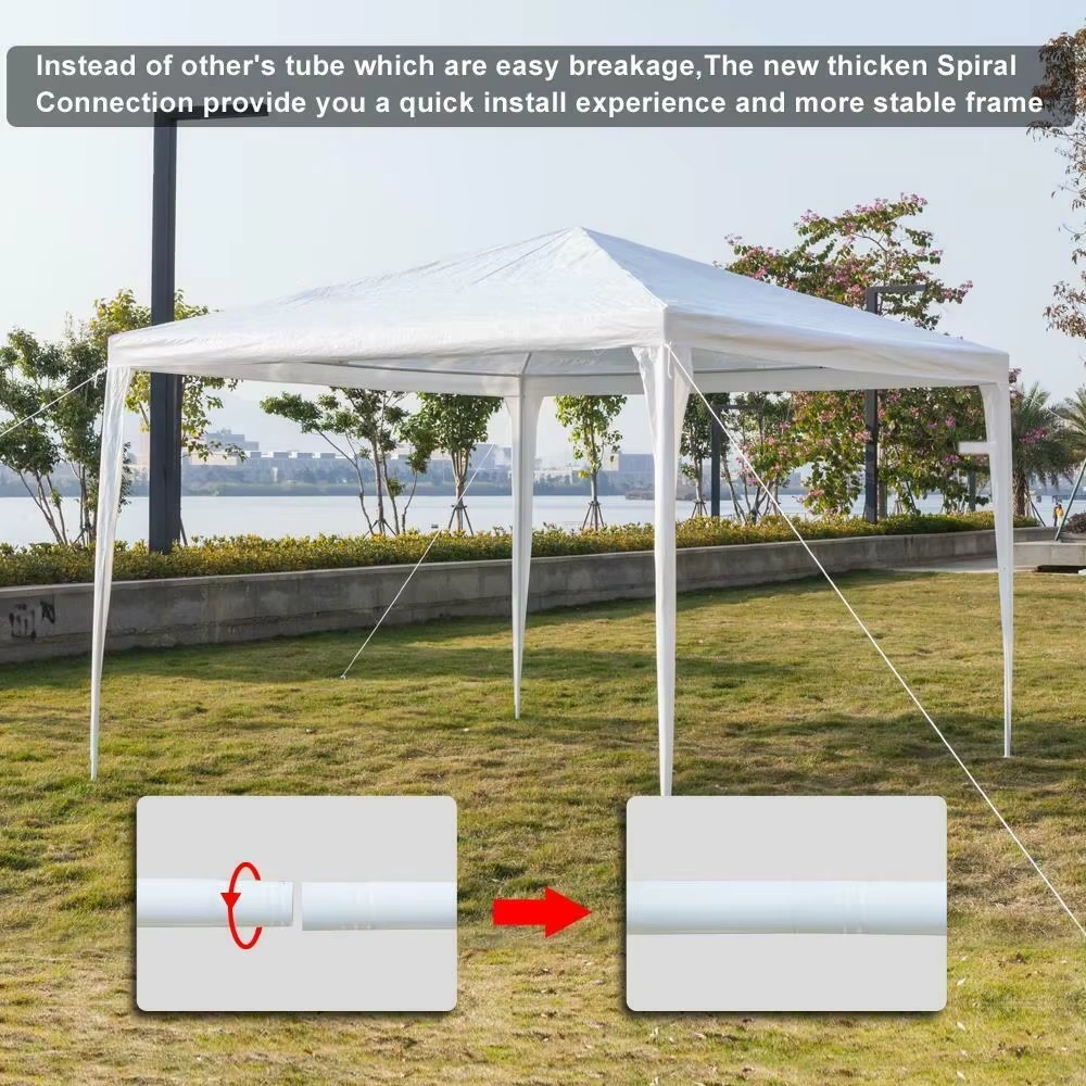 Party Wedding Tent kit component view — steel tube frame, plastic connectors and white PE cover