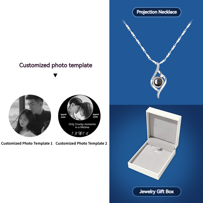 Projection custom portrait pet photo engraved sterling silver necklace 999 silver engraved photo pendant birthday gift for girlfriend