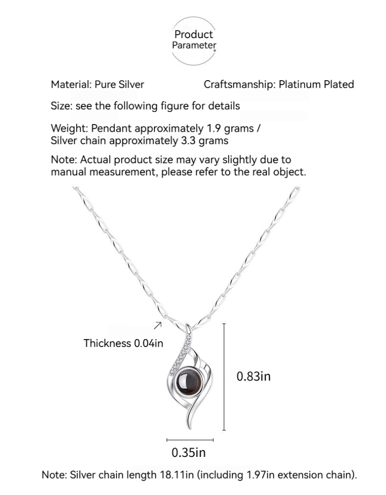 Projection custom portrait pet photo engraved sterling silver necklace 999 silver engraved photo pendant birthday gift for girlfriend
