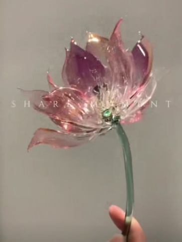 Sacred Lotus Alchemy Glass Sculpture - Handblown Artisan Meditation Altar Piece, Chakra Cleansing Centerpiece