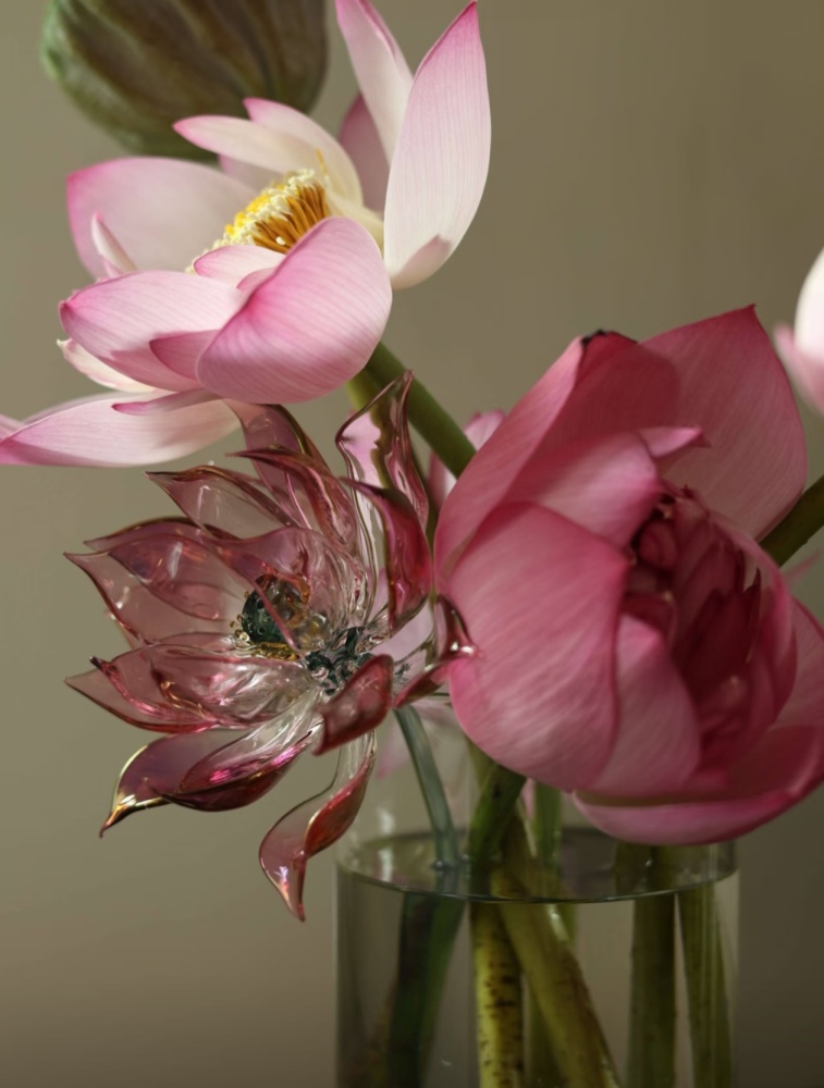 Sacred Lotus Alchemy Glass Sculpture - Handblown Artisan Meditation Altar Piece, Chakra Cleansing Centerpiece
