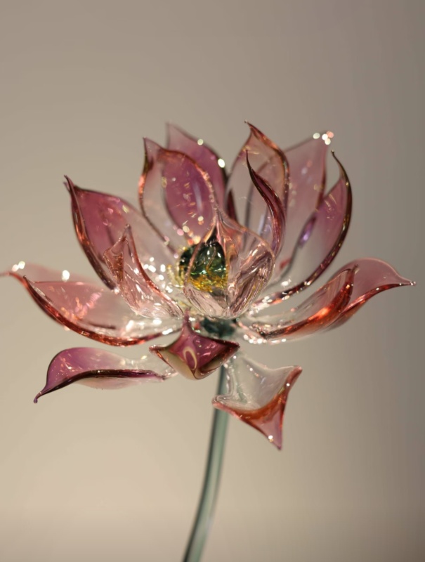 Sacred Lotus Alchemy Glass Sculpture - Handblown Artisan Meditation Altar Piece, Chakra Cleansing Centerpiece