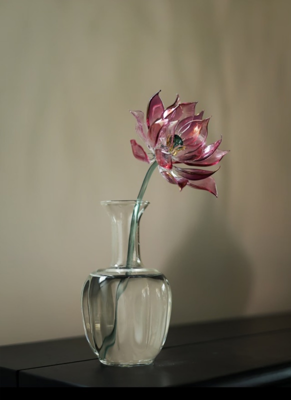 Sacred Lotus Alchemy Glass Sculpture - Handblown Artisan Meditation Altar Piece, Chakra Cleansing Centerpiece
